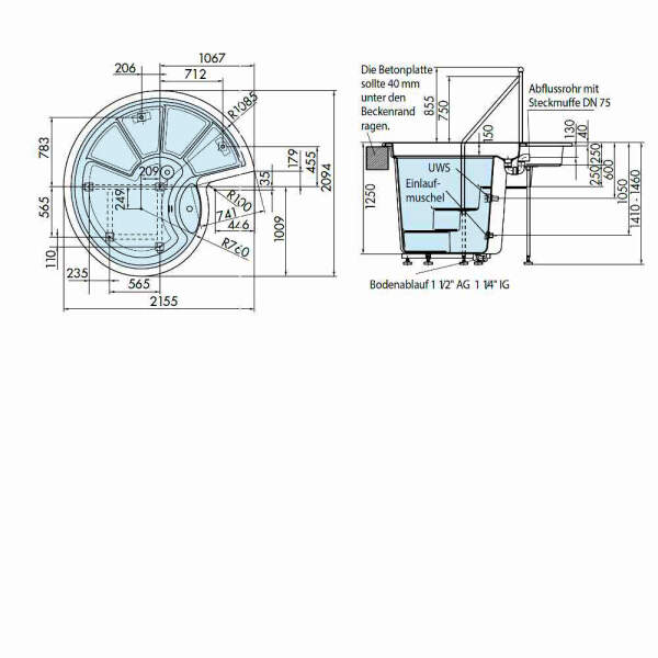 Tauchbecken Rondo 125 meerblau