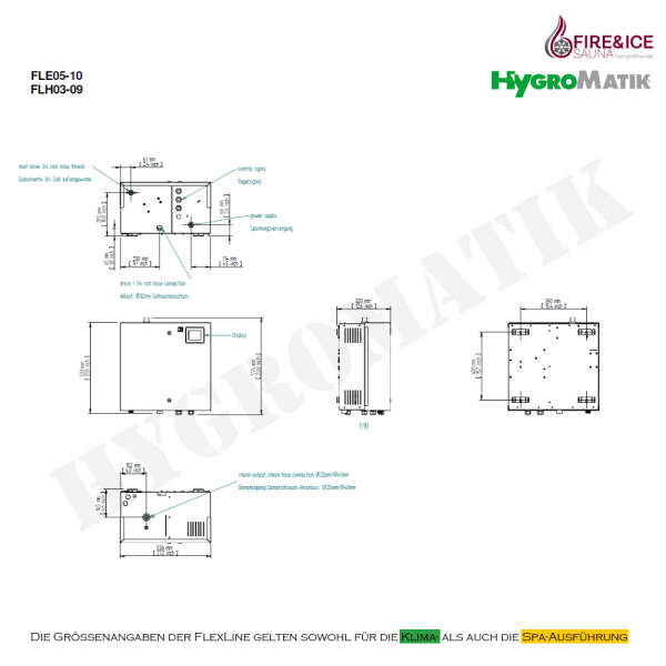 Dampfgenerator FlexLine Spa Elektrode | Hygromatik FLE05: 4,8-5,2 kg/h für 6,00-6,50 m³