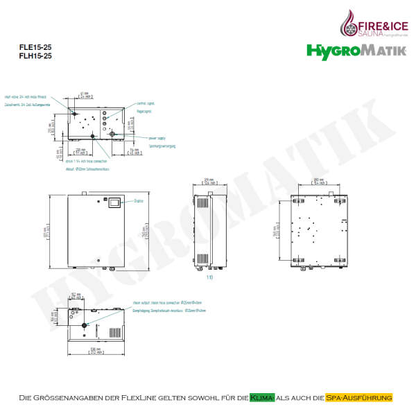 Dampfgenerator FlexLine Spa Elektrode | Hygromatik FLE15: 14,3-15,6 kg/h für 17,88-19,50 m³