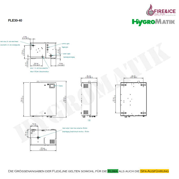 Dampfgenerator FlexLine Spa Elektrode | Hygromatik FLE30: 28,5-31,2 kg/h für 35,63-39,00 m³