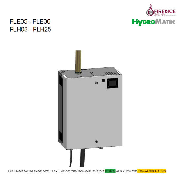 Dampfgenerator FlexLine Spa Elektrode | Hygromatik FLE30: 28,5-31,2 kg/h für 35,63-39,00 m³