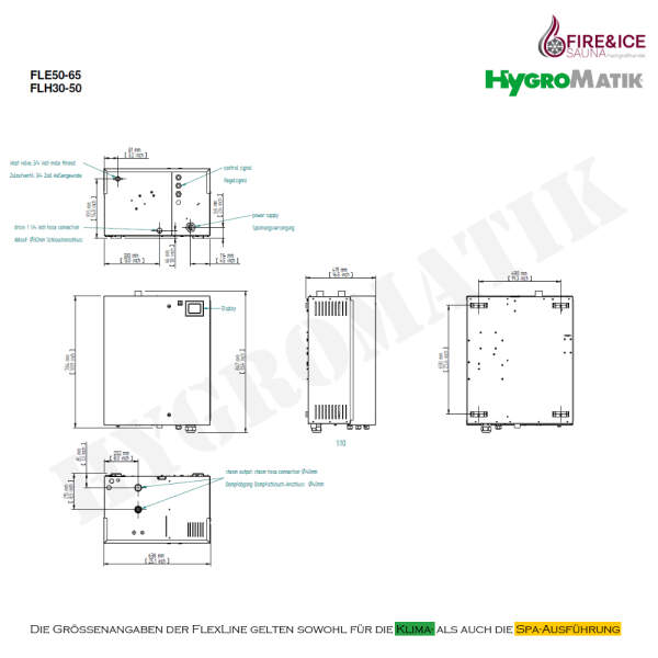 Steam generator FlexLine Spa electrode | Hygromatik fle50: 47.8-52.2 kg/h for 59.75-65.25 m³