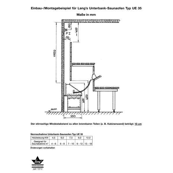 Sauna heater under bench type ue 35 Ewald Lang | 4,5 - 12 kW