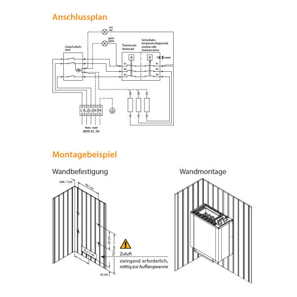 Saunaofen Wandausführung mit Steuerung 4,5 - 7,5 kW | EOS Filius Control