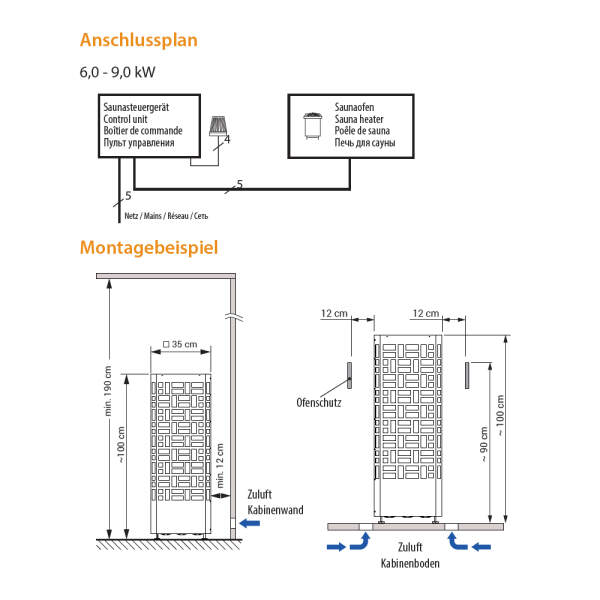 Sauna heater electric open | 6,0 - 9,0 kW | eos Edge