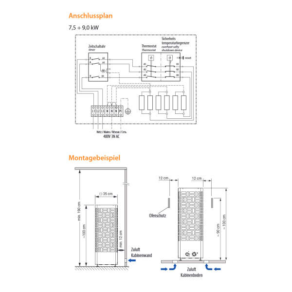 Sauna heater electric open with control | 7,5 - 9,0 kW | eos Edge Control