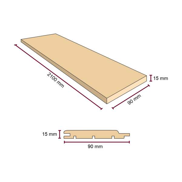 Sauna profile wood aspen | planed | 2100 mm x 90 mm x 15 mm