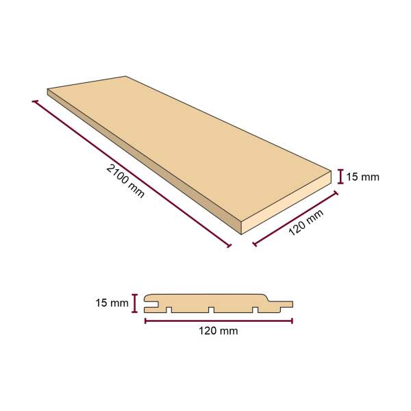 Sauna profile wood aspen | planed | 2100 mm x 120 mm x 15 mm