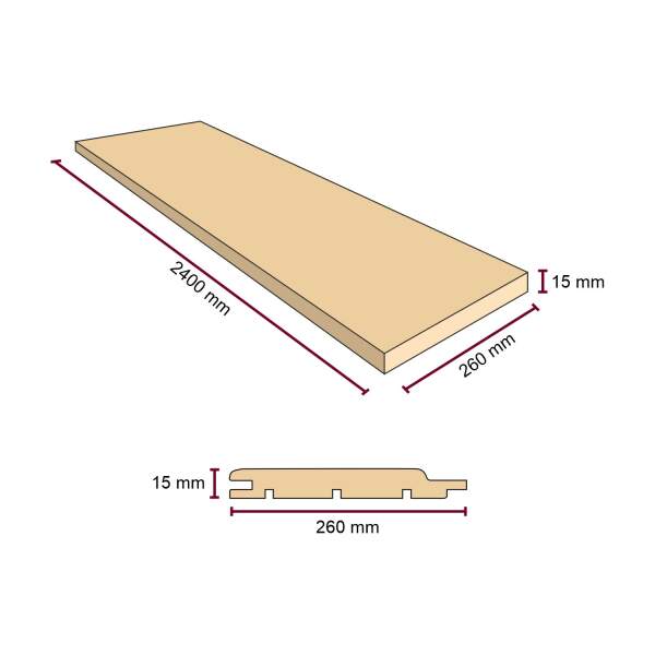 Sauna Profilholz Espe | gehobelt | 2400 mm x 260 mm x 15 mm