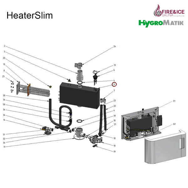 Steam cylinder complete, 1 heater 2.5 kW (b-2205761)