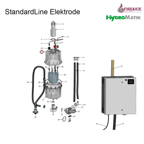 Dampfzylinder CY45/2 komplett, 6 Elektroden (SP-06-00000)